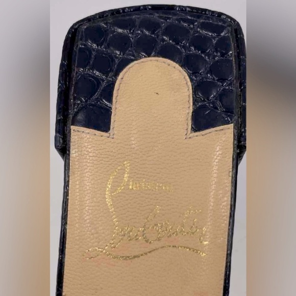 Louboutin Navy Lock Art Mule Heel Sandals - Picture 7 of 8